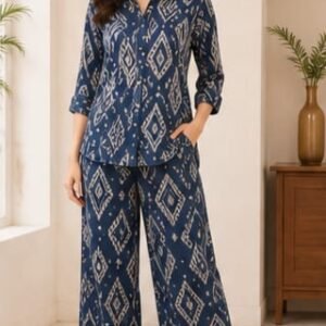 Pinkmint Women's Pure Cotton Co Ord Set l Kurta Sets for Women |Kurta Sets| Printed Kurta with Pant l Stylish Pocket & 3/4 Sleeve Women Co-ord Set